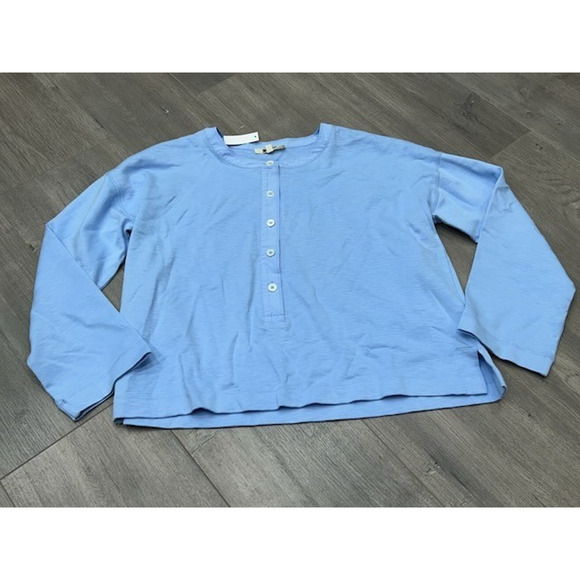 Madewell Relaxed Henley Long-Sleeve Tee Button Front Pullover Peri Blue XXS NWT - Picture 2 of 8